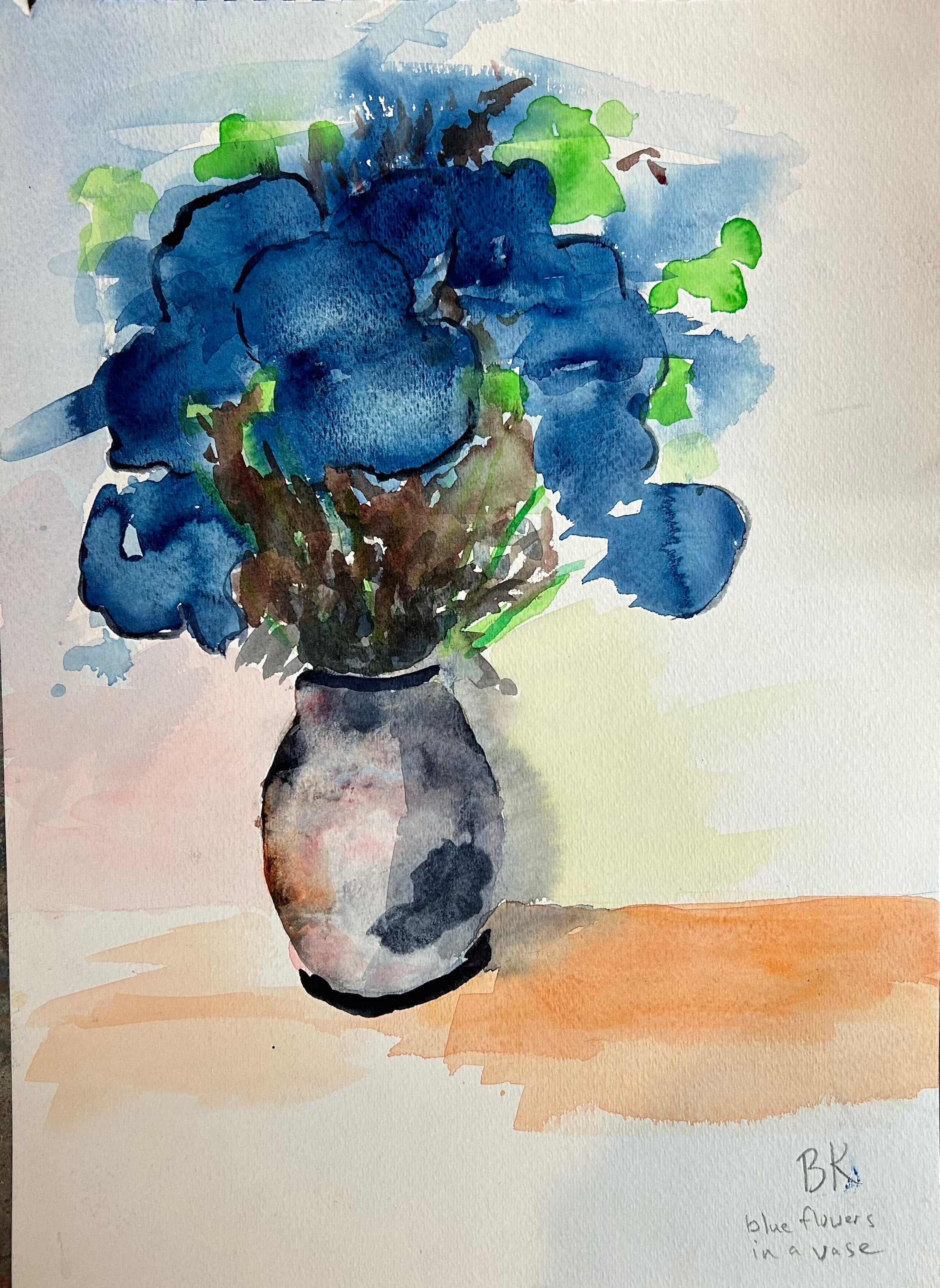 "Blue Flowers in Vase" -- 15" x 11"
